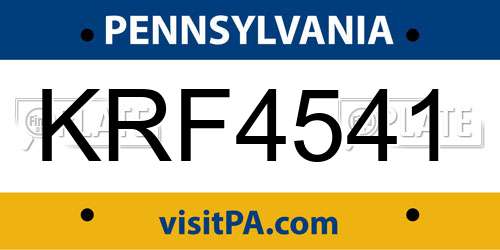 KRF4541 Pennsylvania License Plate