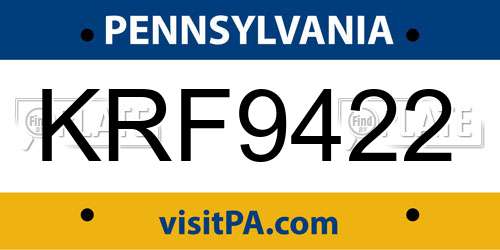 KRF9422 Pennsylvania License Plate