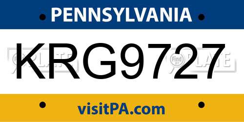 KRG9727 Pennsylvania License Plate
