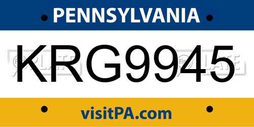 KRG9945 Pennsylvania License Plate