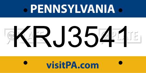 KRJ3541 Pennsylvania License Plate