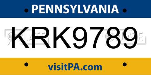 KRK9789 Pennsylvania License Plate