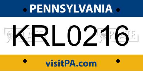 KRL0216 Pennsylvania License Plate