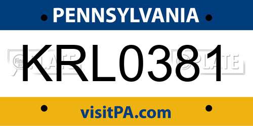 KRL0381 Pennsylvania License Plate