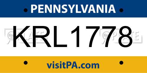 KRL1778 Pennsylvania License Plate