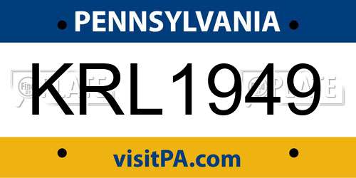 KRL1949 Pennsylvania License Plate