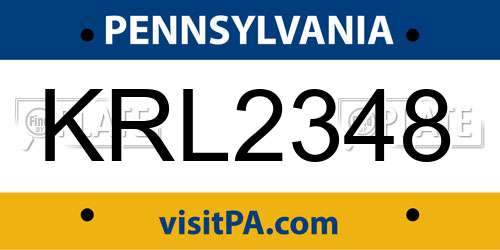 KRL2348 Pennsylvania License Plate