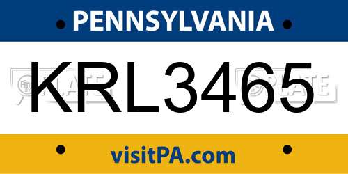 KRL3465 Pennsylvania License Plate