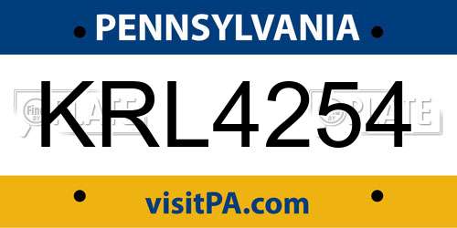 KRL4254 Pennsylvania License Plate