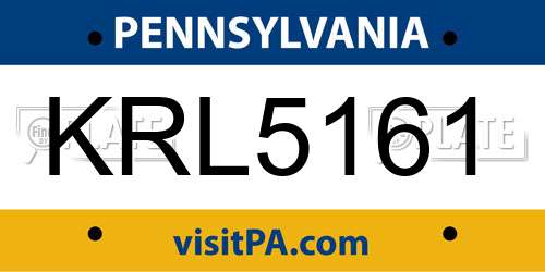 KRL5161 Pennsylvania License Plate
