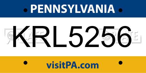 KRL5256 Pennsylvania License Plate