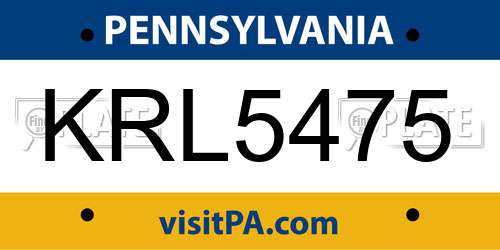 KRL5475 Pennsylvania License Plate