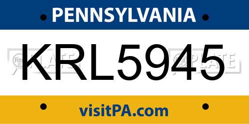 KRL5945 Pennsylvania License Plate