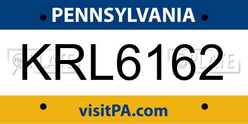 KRL6162 Pennsylvania License Plate