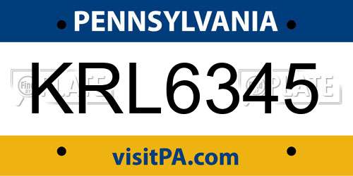 KRL6345 Pennsylvania License Plate