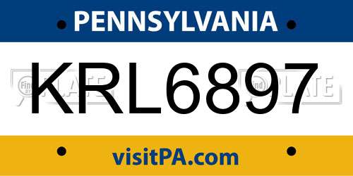KRL6897 Pennsylvania License Plate