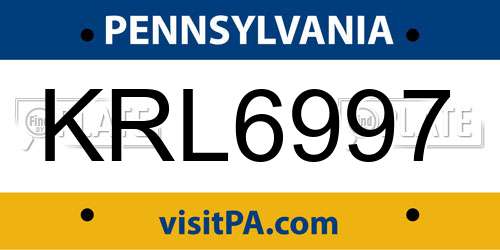 KRL6997 Pennsylvania License Plate