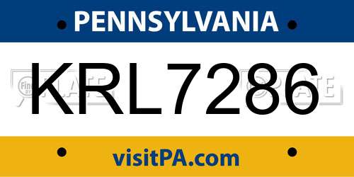 KRL7286 Pennsylvania License Plate