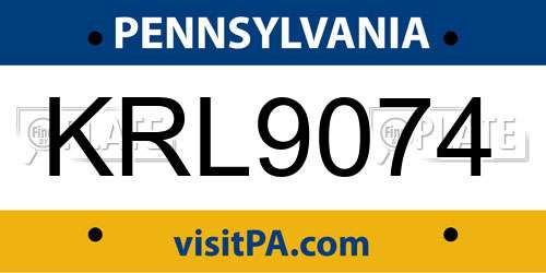 KRL9074 Pennsylvania License Plate