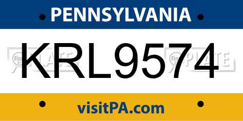 KRL9574 Pennsylvania License Plate