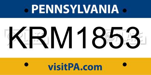 KRM1853 Pennsylvania License Plate