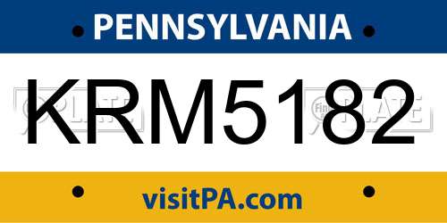 KRM5182 Pennsylvania License Plate