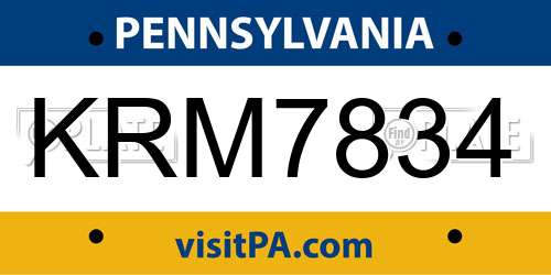 KRM7834 Pennsylvania License Plate
