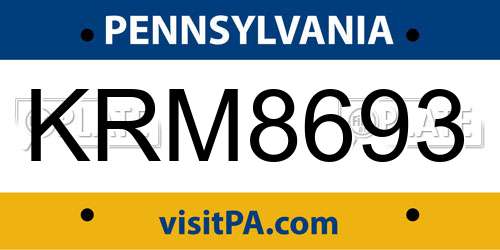 KRM8693 Pennsylvania License Plate