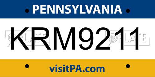 KRM9211 Pennsylvania License Plate
