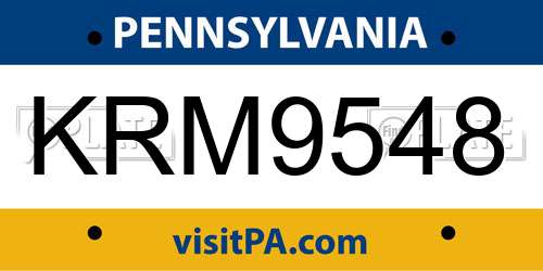 KRM9548 Pennsylvania License Plate
