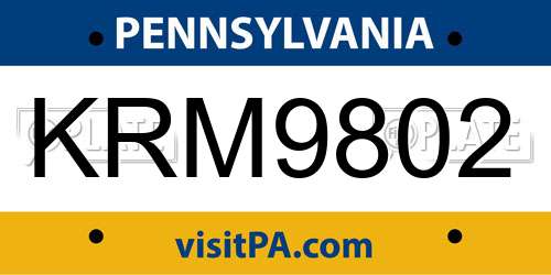 KRM9802 Pennsylvania License Plate
