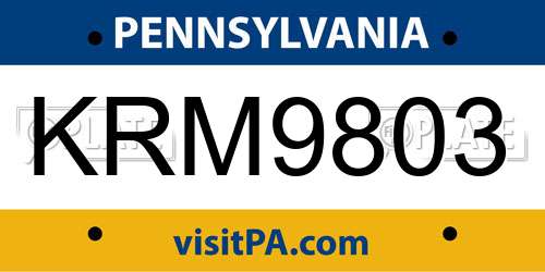 KRM9803 Pennsylvania License Plate