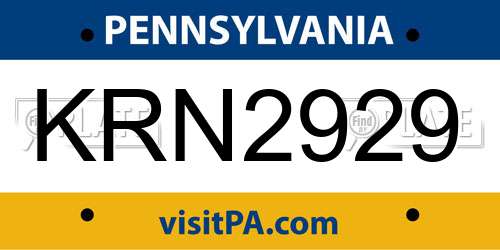 KRN2929 Pennsylvania License Plate