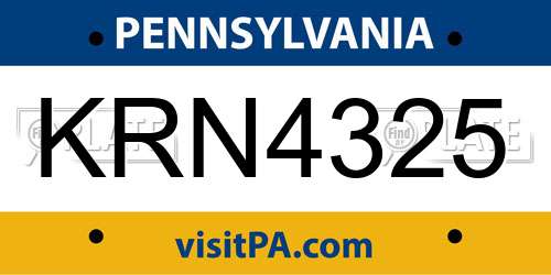 KRN4325 Pennsylvania License Plate