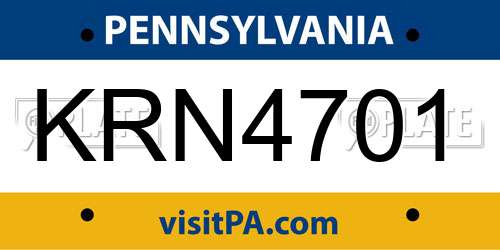 KRN4701 Pennsylvania License Plate
