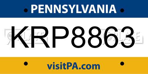 KRP8863 Pennsylvania License Plate
