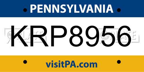 KRP8956 Pennsylvania License Plate