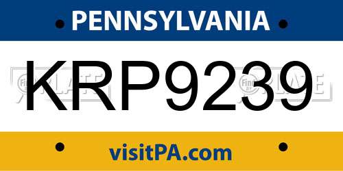 KRP9239 Pennsylvania License Plate