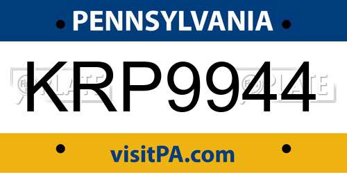KRP9944 Pennsylvania License Plate