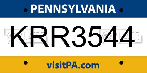 KRR3544 Pennsylvania License Plate