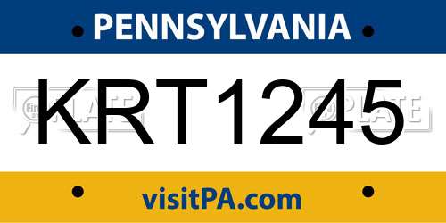 KRT1245 Pennsylvania License Plate