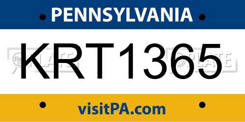 KRT1365 Pennsylvania License Plate