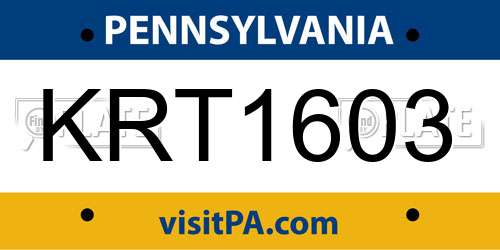 KRT1603 Pennsylvania License Plate