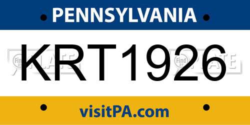 KRT1926 Pennsylvania License Plate