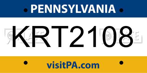 KRT2108 Pennsylvania License Plate