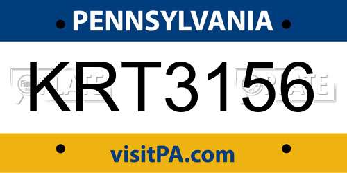 KRT3156 Pennsylvania License Plate