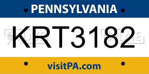 KRT3182 Pennsylvania License Plate