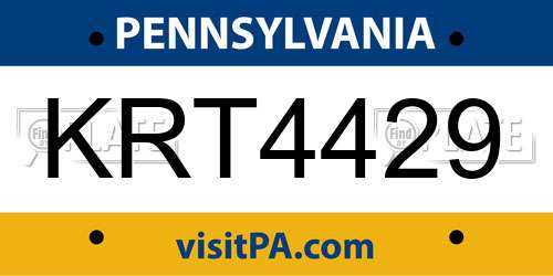 KRT4429 Pennsylvania License Plate