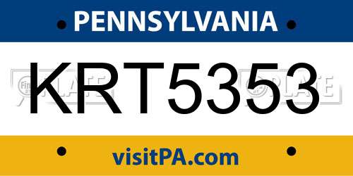 KRT5353 Pennsylvania License Plate