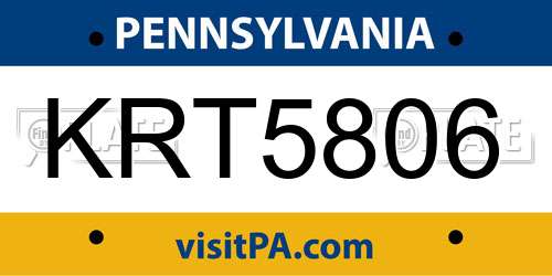 KRT5806 Pennsylvania License Plate